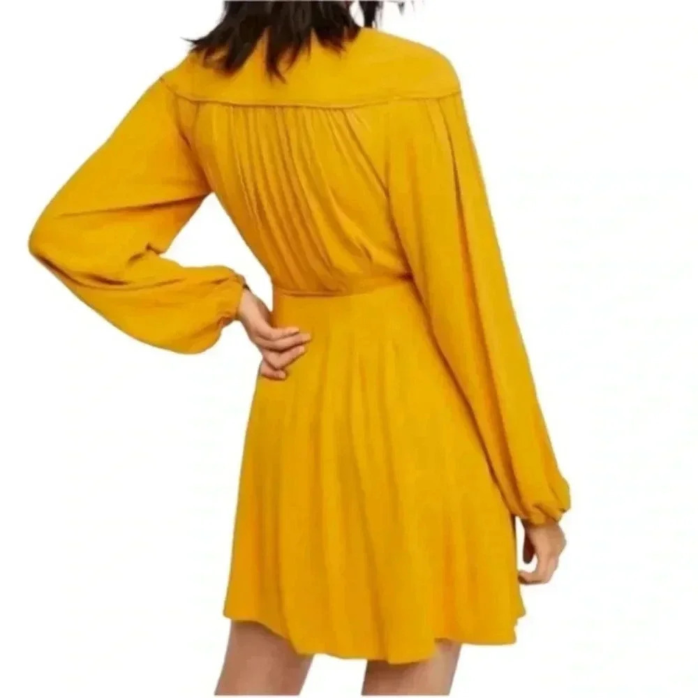 Yellow free people long sleeve wrap around mini dress size xs - Picture 5 of 12